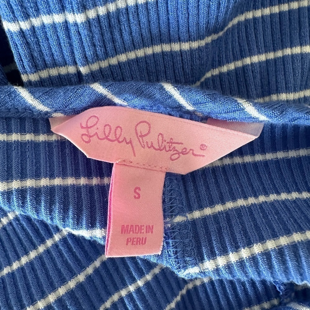 Lilly Pulitzer Small Dress Long Sleeve Blue and White Stripe White Eyelet Arm - Picture 4 of 4